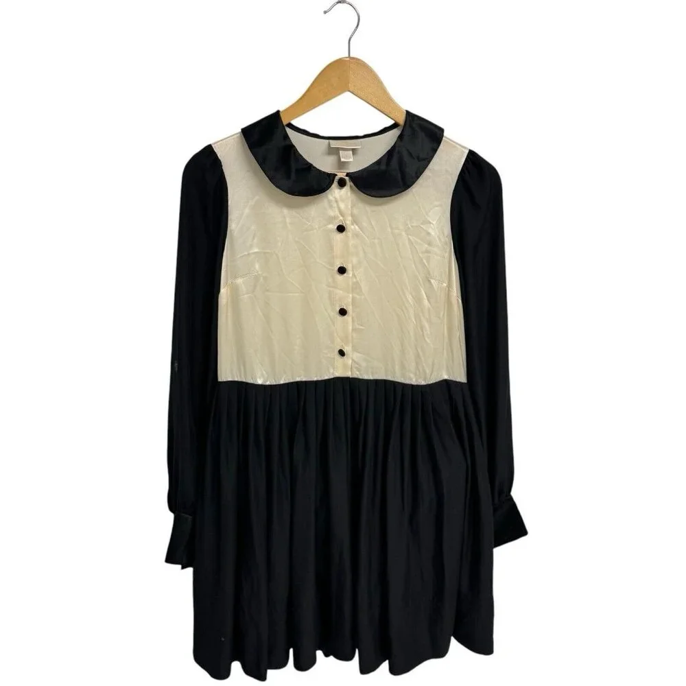 Erin Fetherston Juniors Silk Dress Long Sleeve Button Collar beige black size 5 - Picture 9 of 10